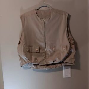 Sleeveless Zip-Front Crop Vest in Beige